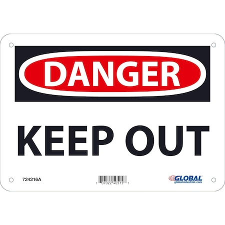 Danger Keep Out Sign, 7x10, Aluminum